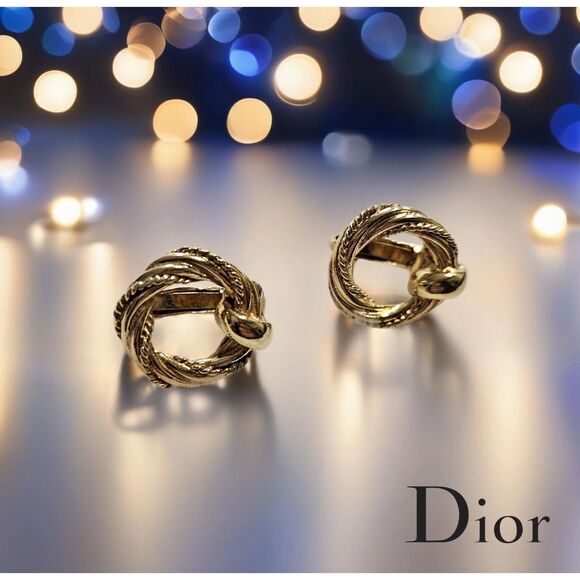 Christian Dior -LIMITED- Ornate Gold Twist Circle Clip-on Vintage Earrings, EUC - Picture 1 of 6